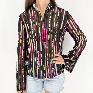 Vintage Y2K 90s Whimsigoth Sheer Panel Bell Sleeve Zip Front Jacket Black Sz 12P